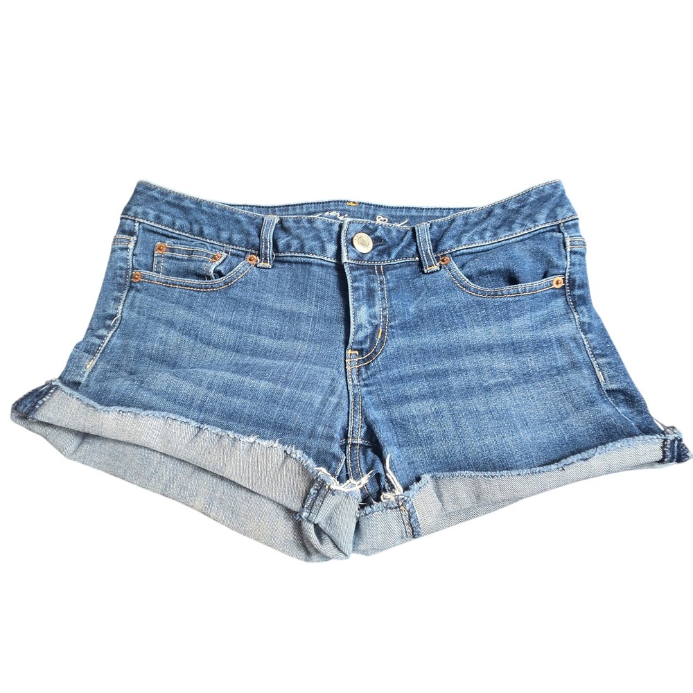 American Eagle Stretch Denim Cutoff Shorts Blue Raw Hem Size 10